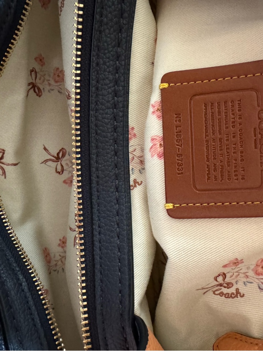 Coach Blue Denim Tote with Gold Logo and Navy and Tan Handles - Picture 10 of 10